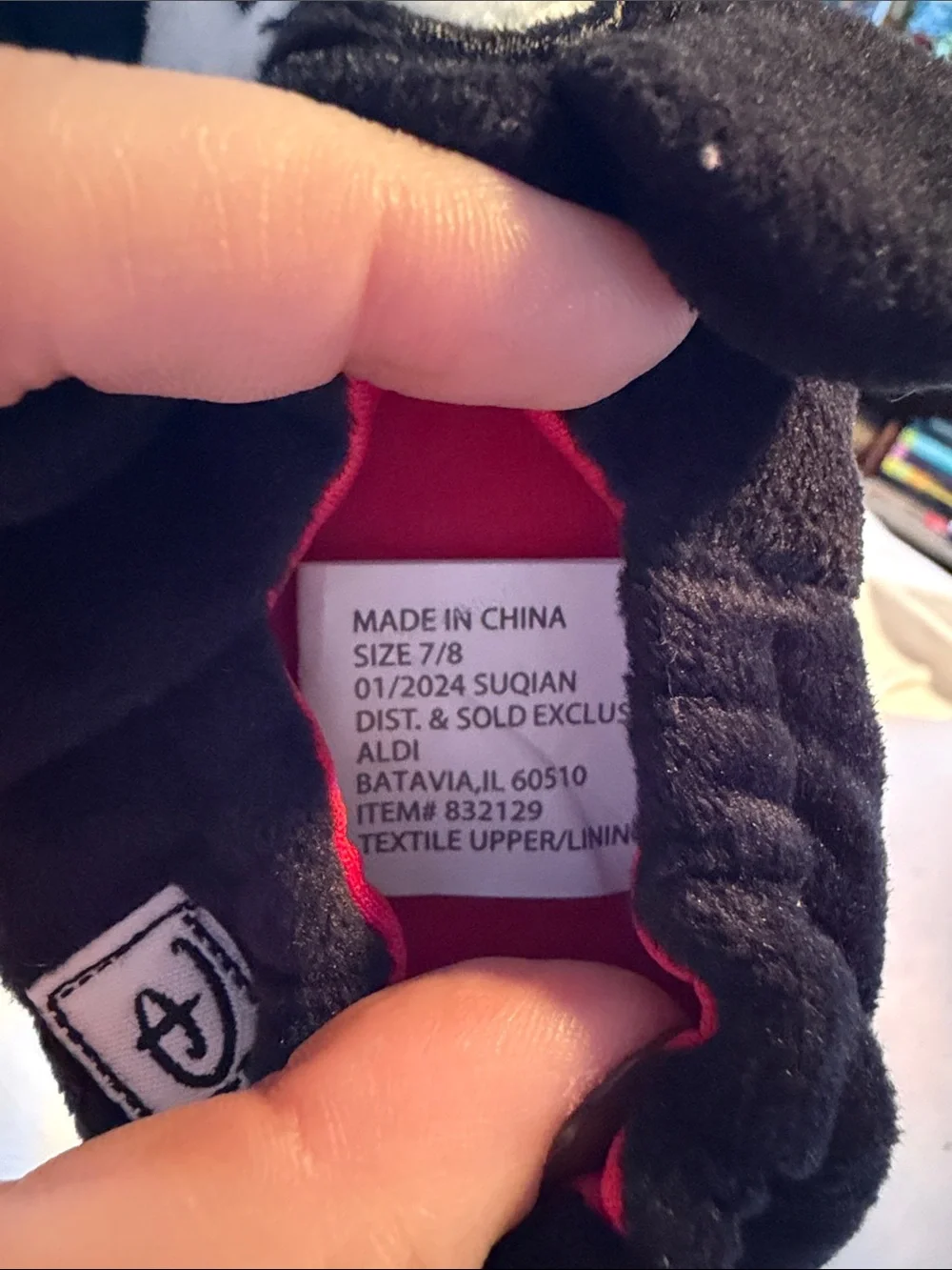 Kids Black Mickey Mouse Plush Slip-On Slippers - 7/8